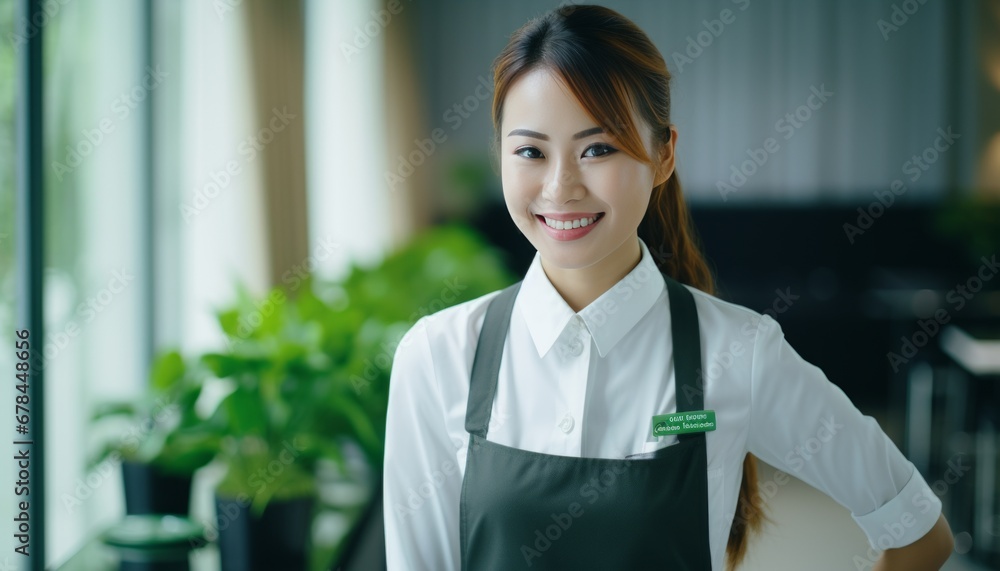 Smiling asian woman shop worker in supermarketfemale food store assistant and grocery store manager. Smiling asian woman shop worker in supermarketfemale food store assistant and grocery store manager.