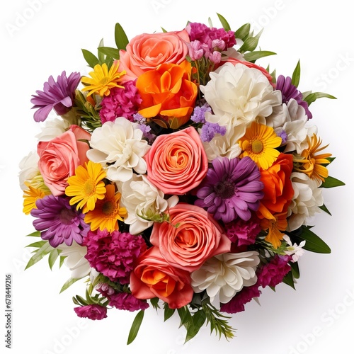 Fresh flower bouquet with assorted colors isolated on white background