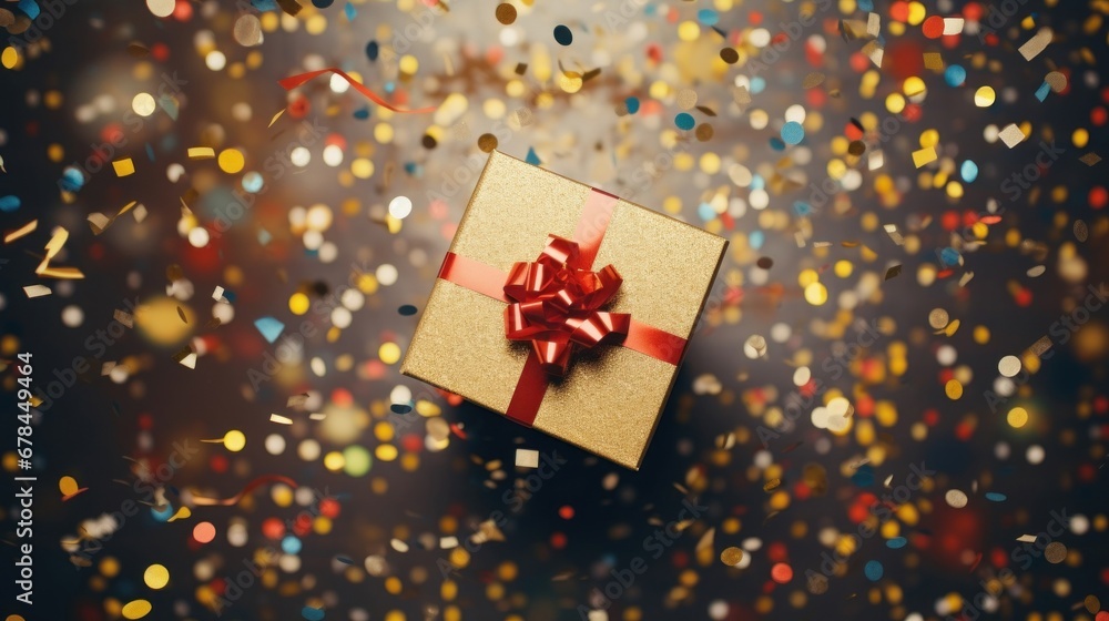 Top view of Happy New Year gift box on colorful watercolor background Top view of Happy New Year gift box on colorful watercolor background