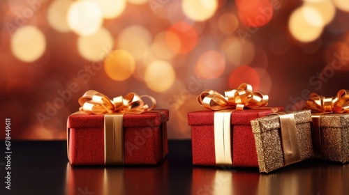 Wallpaper Mural Golden gift presents on a light dark red background with colorful bokeh and stars glittering Torontodigital.ca