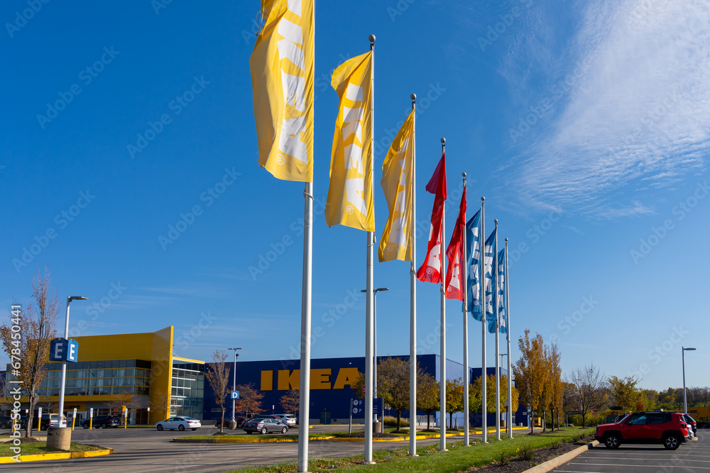The flags and a IKEA store at IKEA North American Headquarters at 420