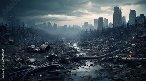 A skyline of destruction in an abandoned urban expanse.