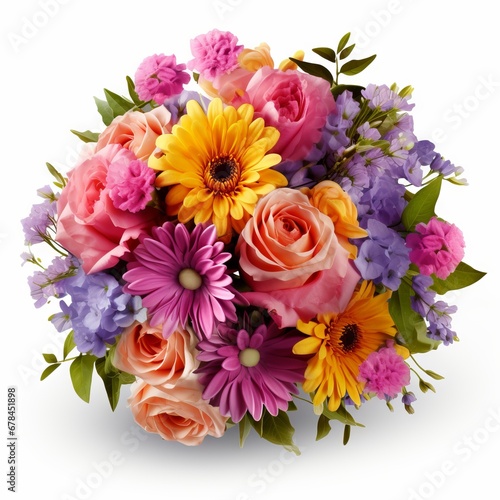 Fresh flower bouquet with assorted colors isolated on white background