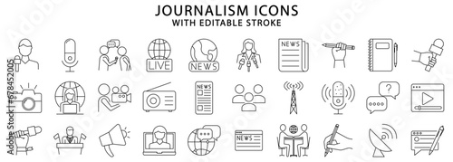 Journalism icons. Journalism icon set. Journalism line icons. Vector illustration. Editable stroke.