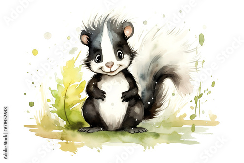 cute skunk in watercolor illustration