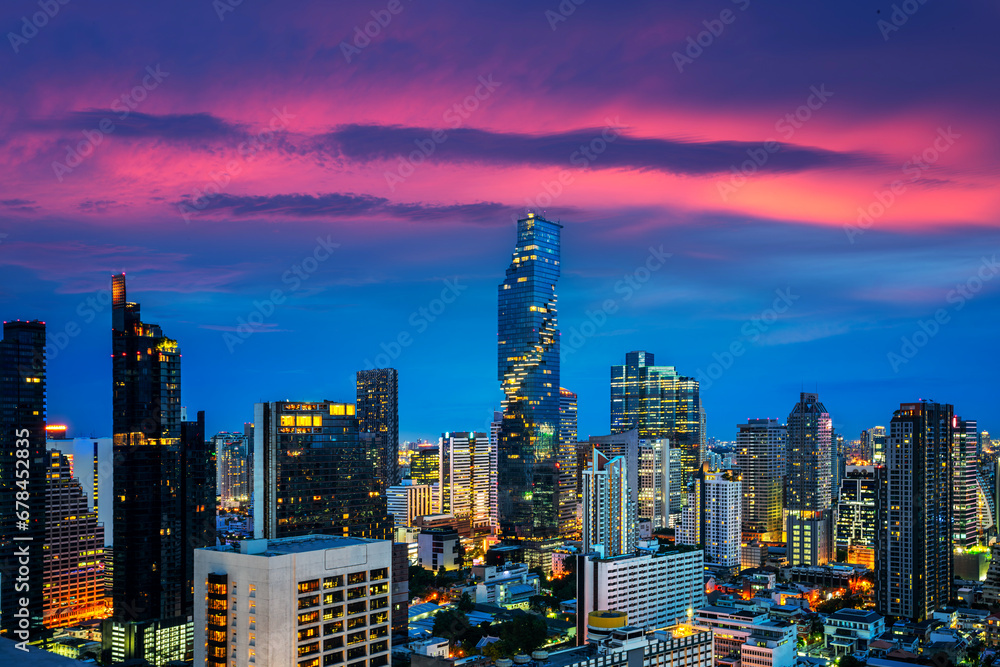 Top view point from roof top bar, highest Building in bangkok - obrazy, fototapety, plakaty 