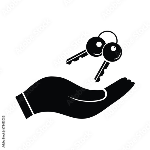hand with keys icon, Hand holding key vector flat icon illustration on white background..eps