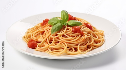 Spaghetti pasta in a white plate ,Spaghetti whit tomato sauce . on a white background. Generative AI