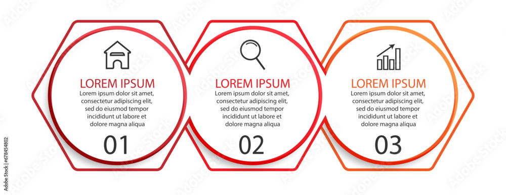 Simple 3 step infographic. color lines, symbols and text in one related unit, suitable for your business presentation