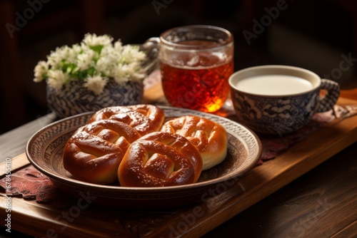 Traditional Korean Gyeongju Bread, a Sweet Delicacy Filled with Red Bean Paste, Served on a Ceramic Plate Decorated with Beautiful Korean Patterns