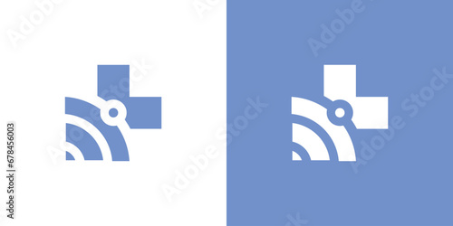 health technology logo design with a combination of plus and signal shape elements.