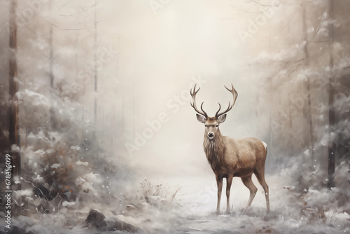 Vintage Winter Deer Wall Art Printable