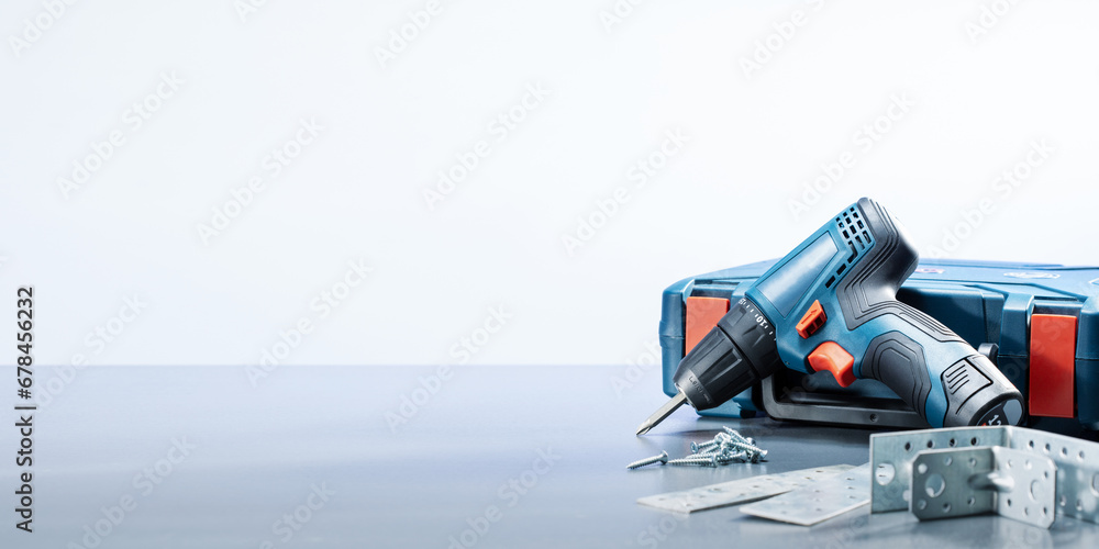 Work tools, construction instruments for repair house. DIY concept. Banner with place for text.