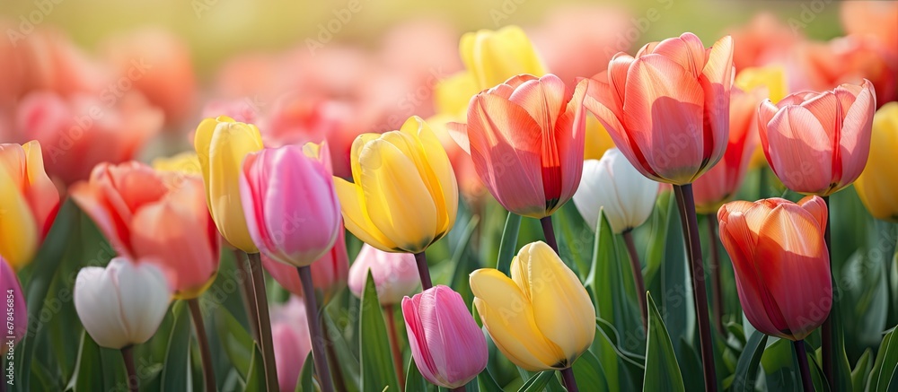 Tulips blossom in spring in gardens Tulips blossom in spring in gardens