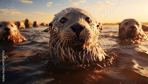 Cute seal playing in the water, looking at camera generated by AI © Stockgiu