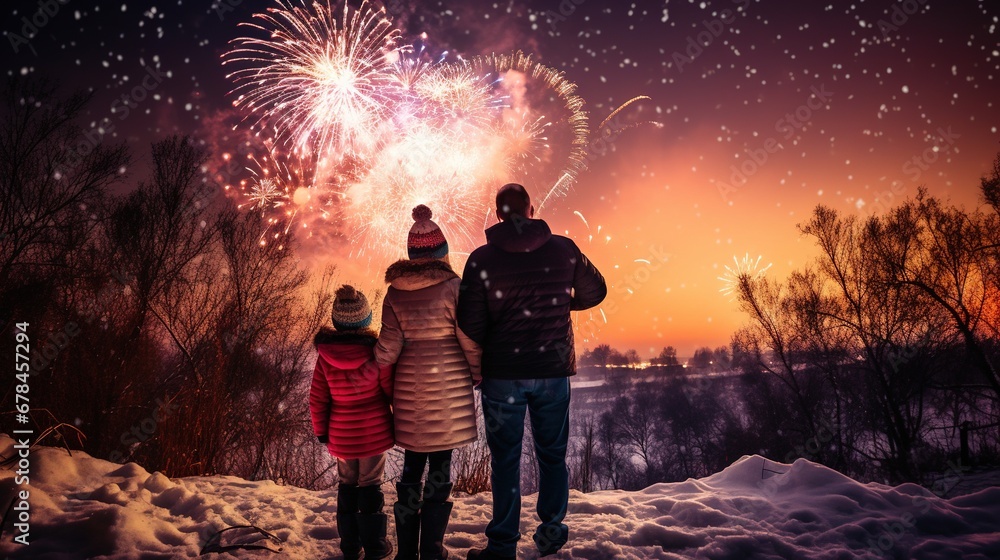 New Year holiday. Happy family, parents and daughters children girls