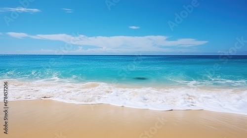 Waves on the beach  Blue sky and clear water.  clear sky background. Beach and tropical sea   Generative AI