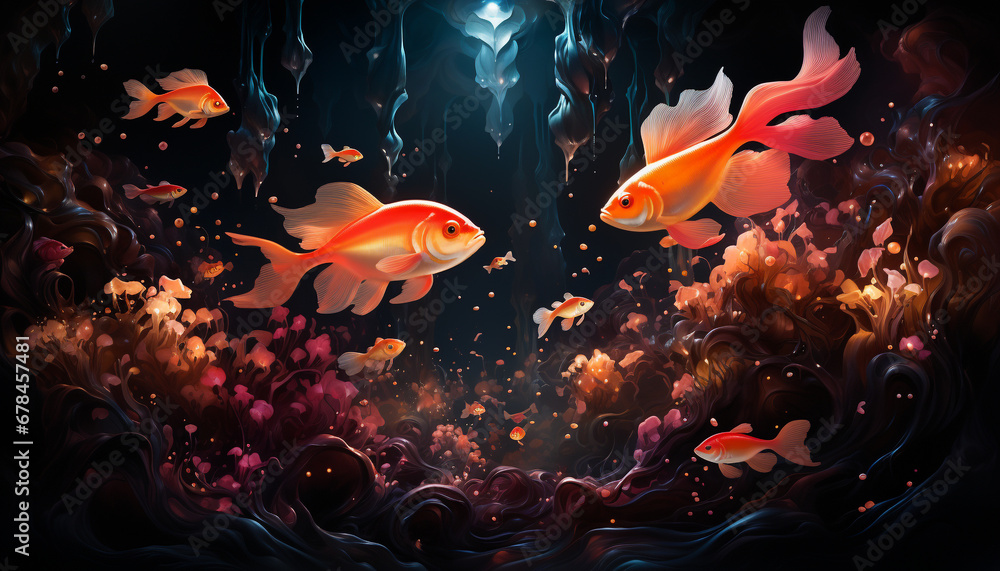 Obraz premium A vibrant underwater reef with colorful fish swimming gracefully generated by AI