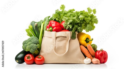 Fresh vegetable, Organic vegetables in shopping bags on white background. Generative AI