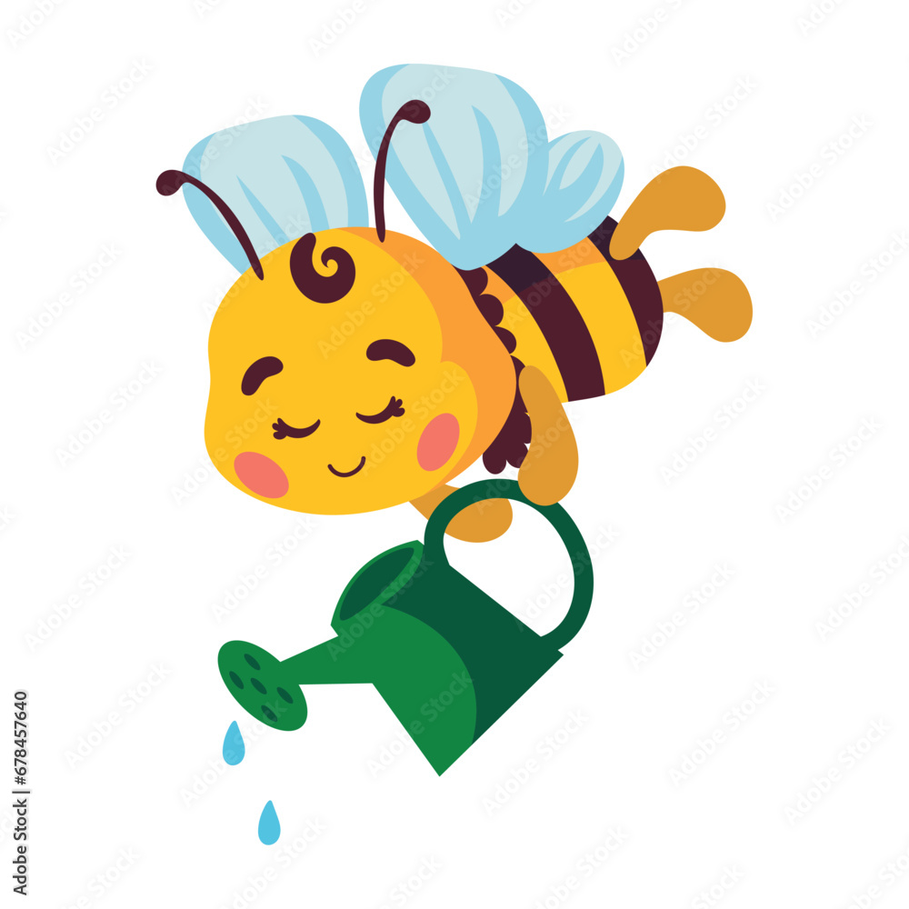 Fototapeta premium cute bee with watering can