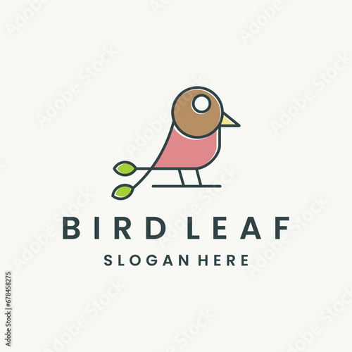 hummingbird colibri bird with leaf nature logo icon line abstract 