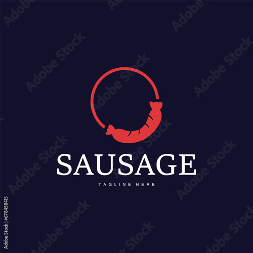 Sausage Logo, Simple barbeque sausage grilled meat design for restaurant business, vector illustration