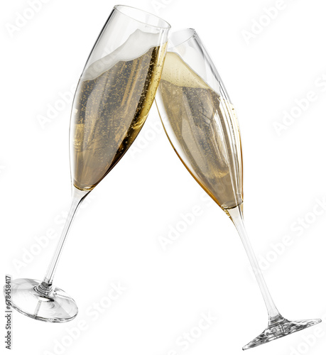 3D Champagne Glasses Floating, Celebration Concept