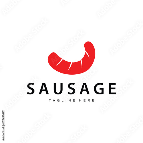 Sausage Logo, Simple barbeque sausage grilled meat design for restaurant business, vector illustration