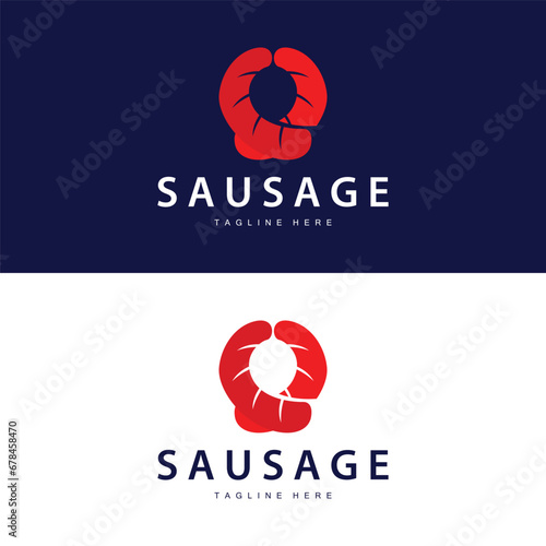 Sausage Logo, Simple barbeque sausage grilled meat design for restaurant business, vector illustration