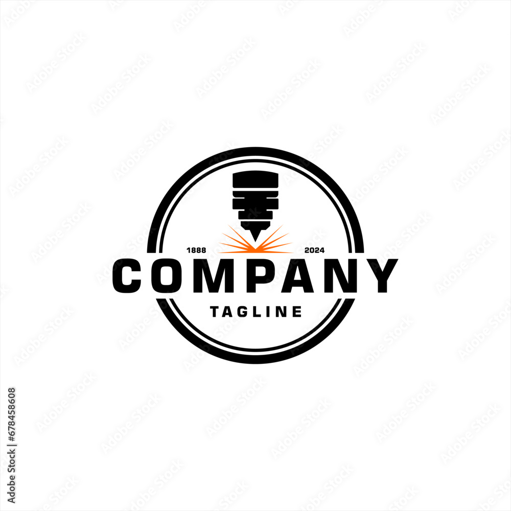  Laser Cutting Machine Logo Design Vector, CNC Laser Machine, icon, Laser Engraving Machine