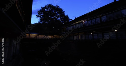 An old fashioned architecture in Nakanojo Gunma at dusk wide shot panning photo