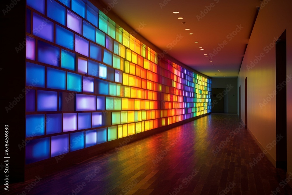 Colored-lighted indoor wall. Generative AI