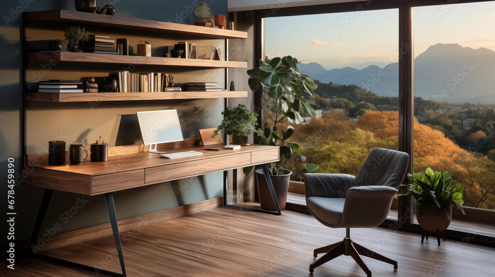 Modern Office with big window looking at nature