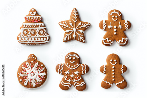 Collection of Christmas gingerbread cookies isolated on a white background