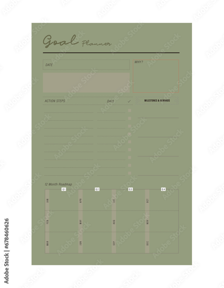 Goal Planner. Minimalist planner template set. Vector illustration. (Nature) Goal Planner. Minimalist planner template set. Vector illustration. (Nature)