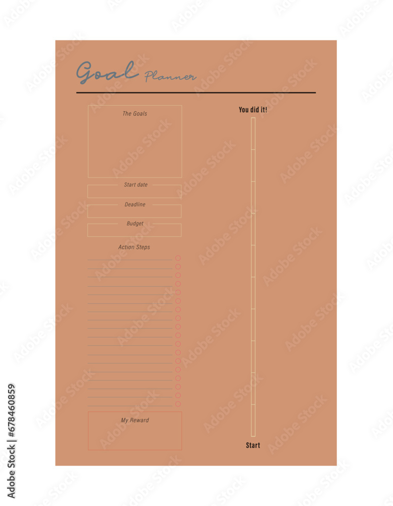 Goal Planner. Minimalist planner template set. Vector illustration. (Orange) Goal Planner. Minimalist planner template set. Vector illustration. (Orange)