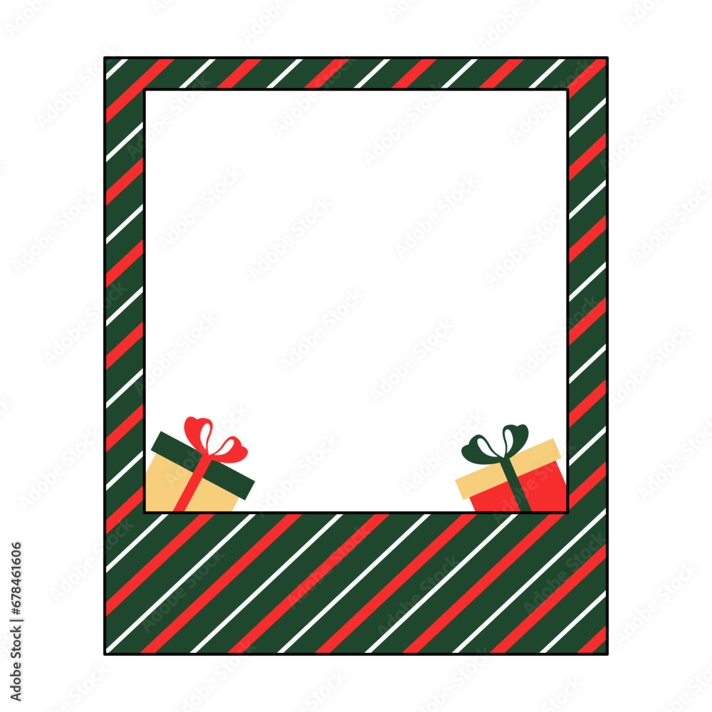 Fototapeta premium Christmas photo frame vector cartoon design. Cute christmas border with christmas decoration. Vector illustration.