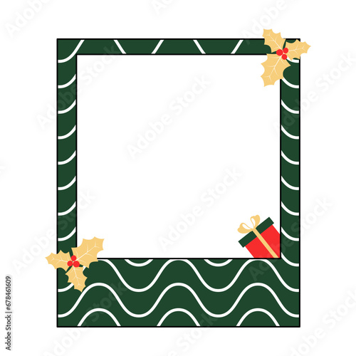 Christmas photo frame vector cartoon design. Cute christmas border with christmas decoration. Vector illustration.