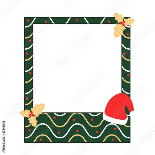 Christmas photo frame vector cartoon design. Cute christmas border with christmas decoration. Vector illustration.