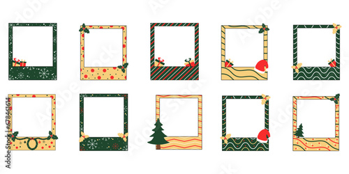 Set of christmas photo frame vector cartoon design. Cute christmas border with christmas decoration. Vector illustration.