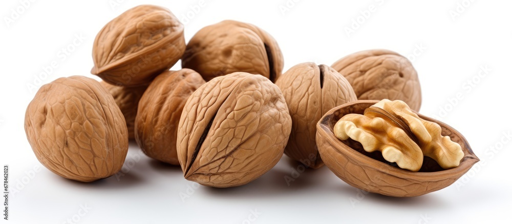 Closeup view of isolated walnut fruit on white background Closeup view of isolated walnut fruit on white background