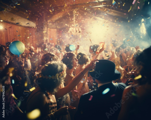 Large crowd of people celebrate a New Years party © Aevan