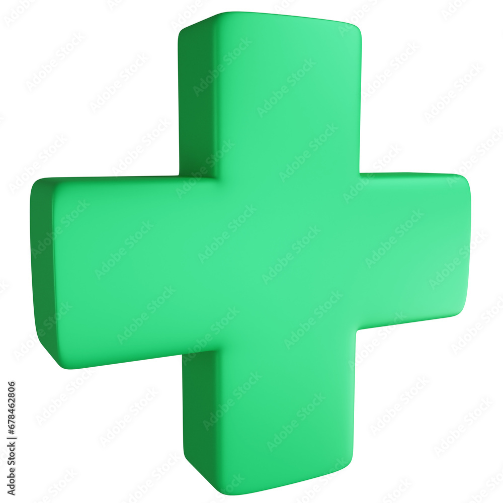 Green plus symbol clipart flat design icon isolated on transparent background, 3D render medication and health concept Green plus symbol clipart flat design icon isolated on transparent background, 3D render medication and health concept