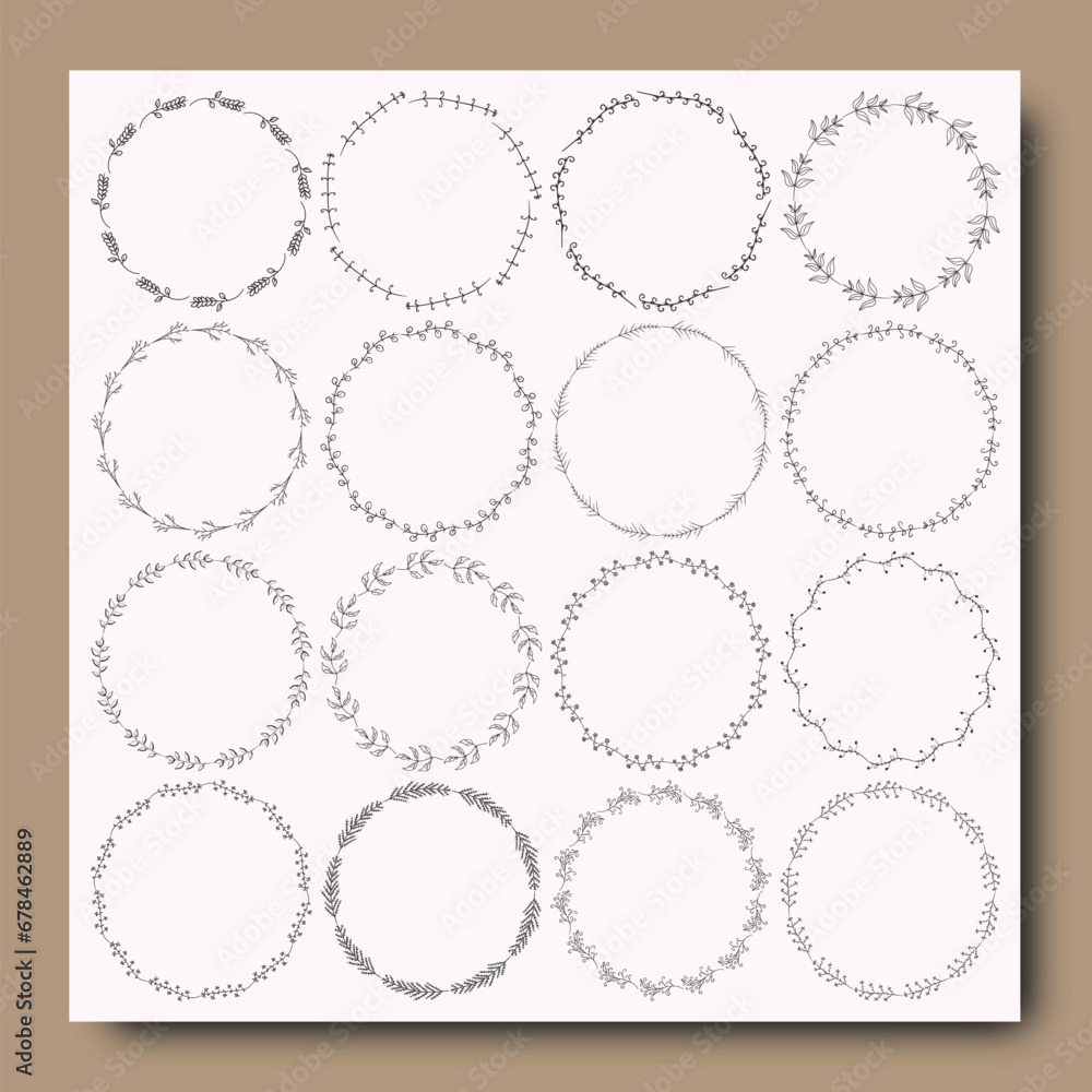 Round frame ornament, leaf, flower border circle, decoation element Round frame ornament, leaf, flower border circle, decoation element