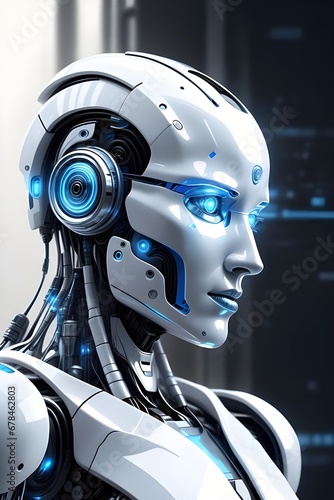 Obraz na płótnie Futuristic blue and white robot with artificial intelligence w salonie