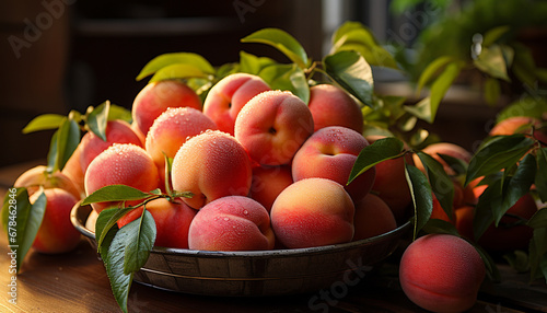 Fresh  ripe fruit on wooden table healthy  organic summer snack generated by AI