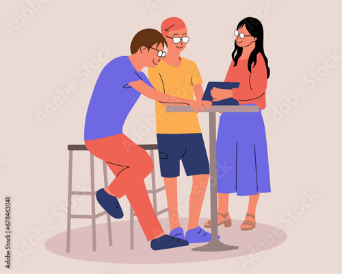 people studying or carrying out a project, vector illustration with pastel colors