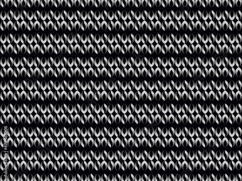 Black metal texture steel background with unique ornament. Abstract metal sheet.
