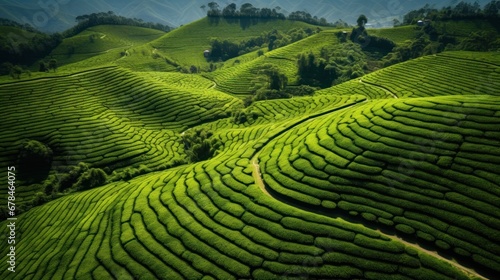 Aerial drone view of beautiful shapes of tea plantation © CStock