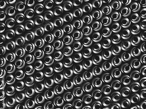 Black metal texture steel background with unique ornament. Abstract metal sheet.